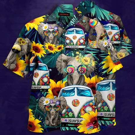 Hippie Wonderful Camping Elephant Hawaiian Shirt Hw4319