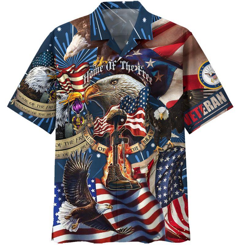 Home Of The Free Navy Veteran Hawaiian Shirt Hw5369