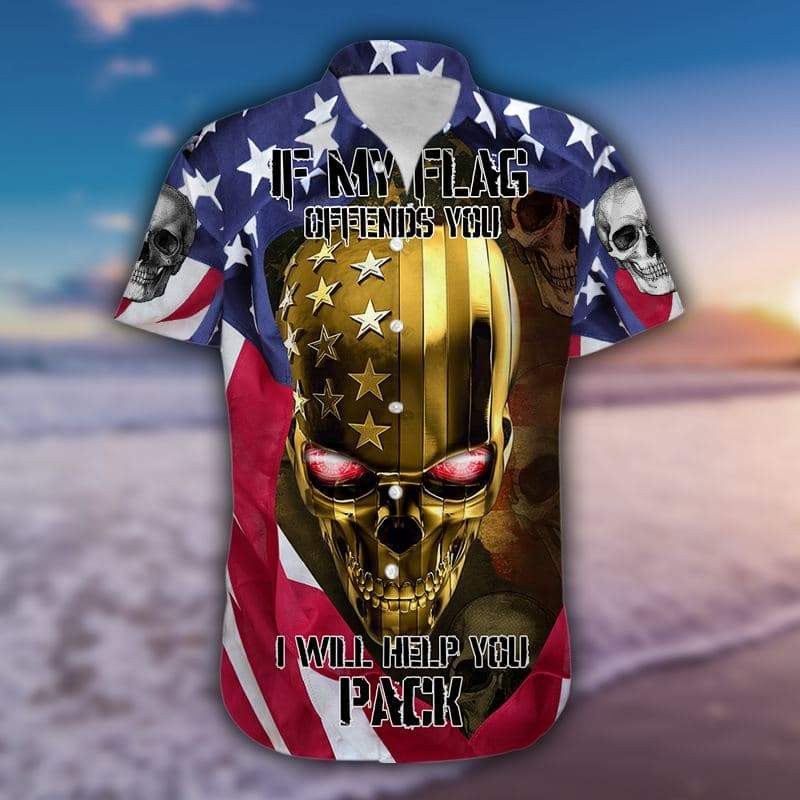 If My Flag Offends You Gold Skull Hawaiian Shirt Hw5619