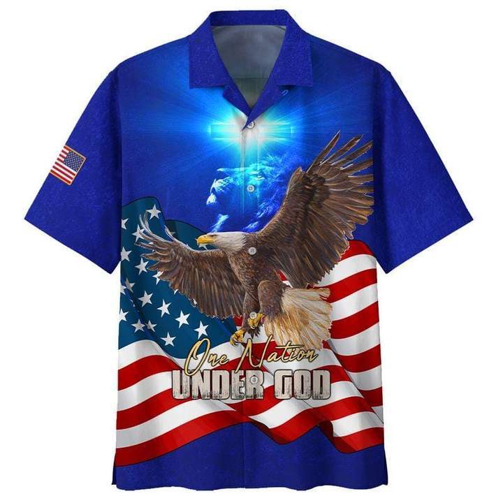 Independence Day Eagle Lion Cross Light One Nation Under God Hawaiian Shirt Hw5666