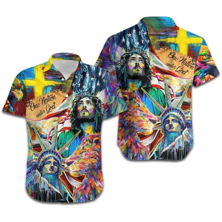 Jesus Lion One Nation Under God Colorful Hawaiian Shirt Hw4137