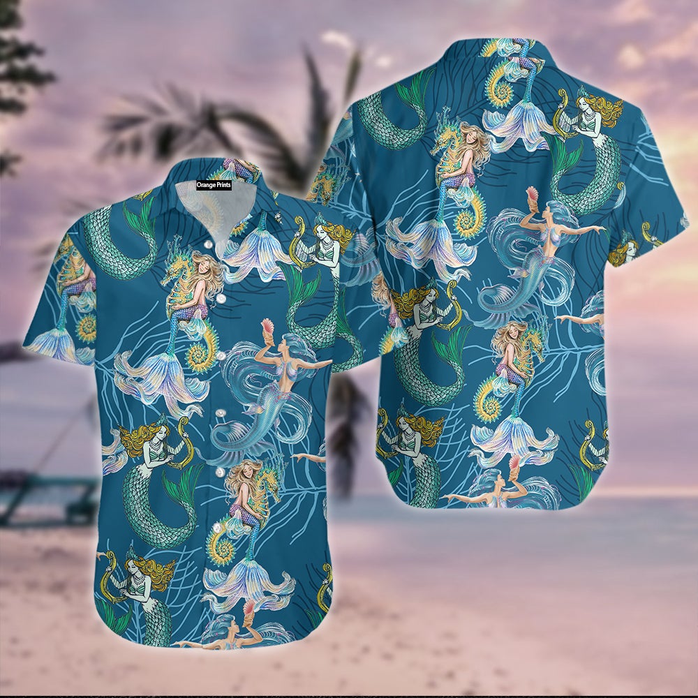 Lovely Mermaid Sea Horse Coral Reef Hawaiian Shirt Hw5570