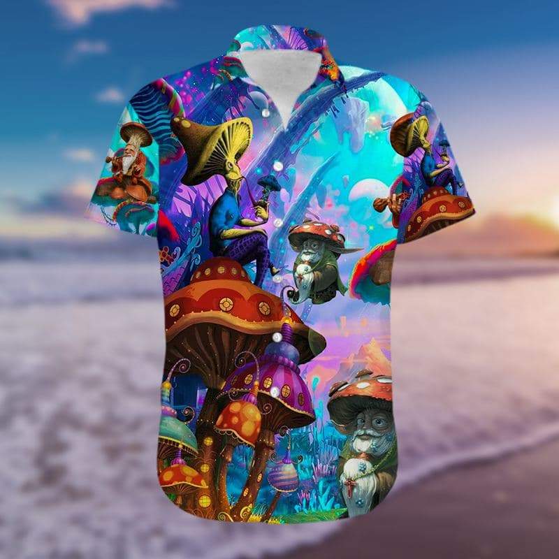 Magic Colorful Mushroom With Old Man Hawaiian Shirt Hw5620