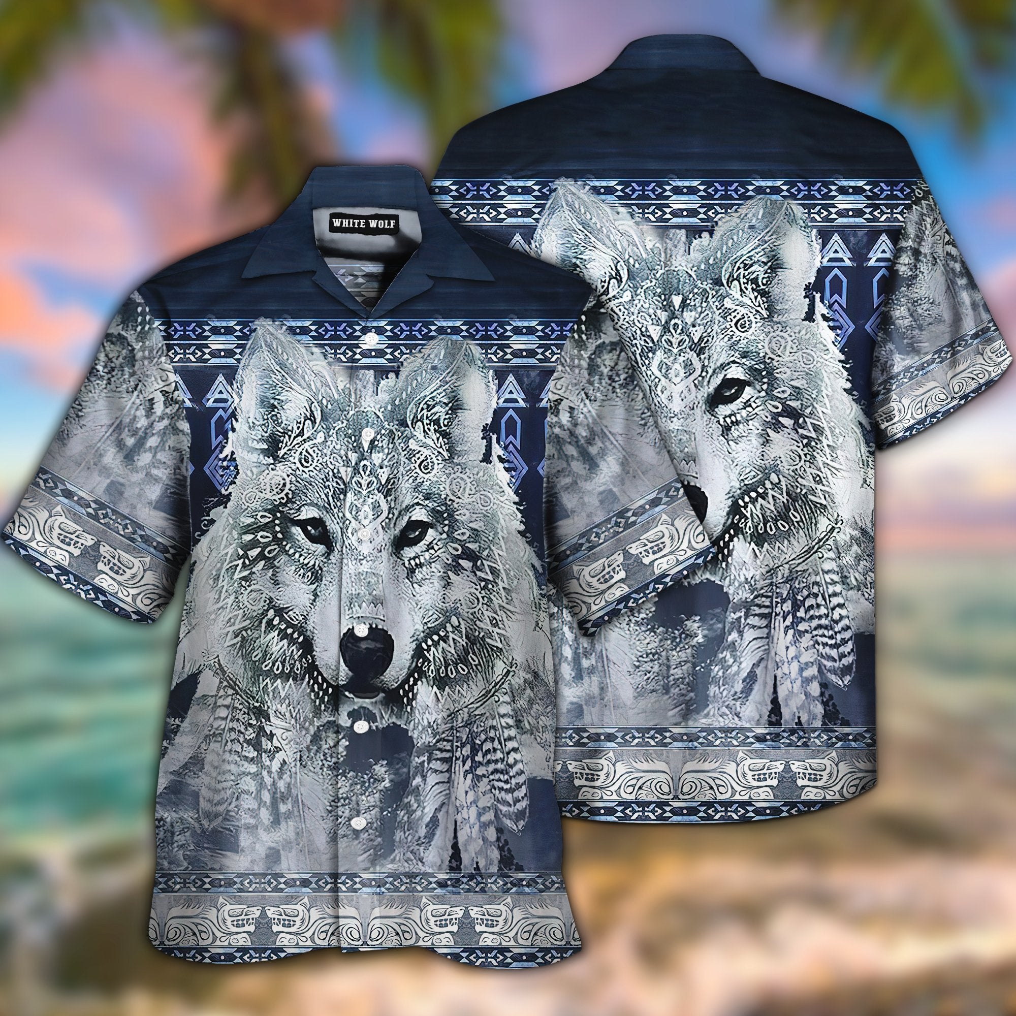 Native American White Wolf Hawaiian Shirt Hw5588