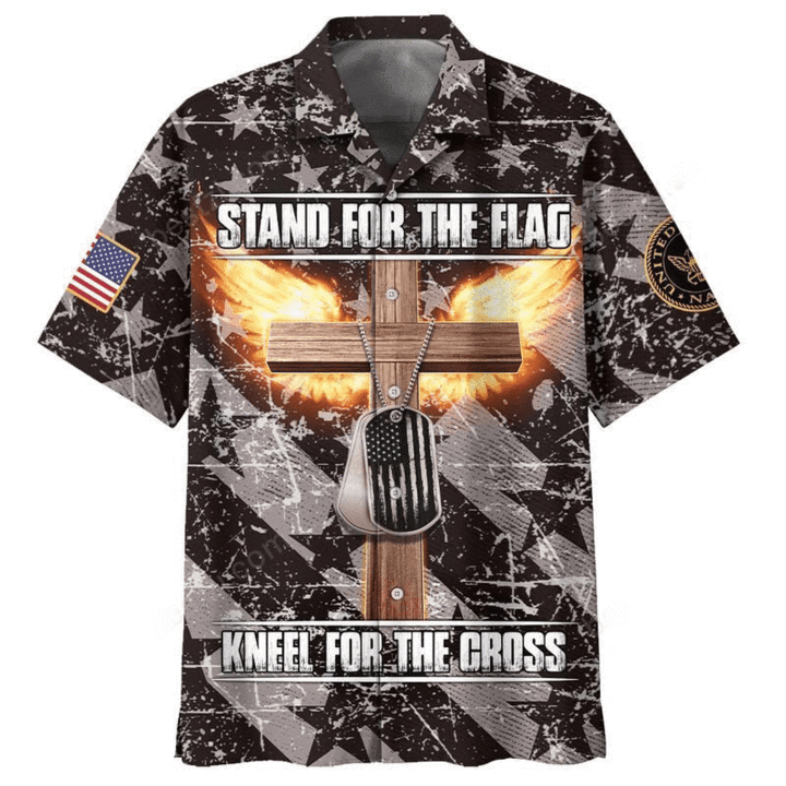 Navy Veteran Stand For The Flag Kneel For The Cross Hawaiian Shirt Hw4637