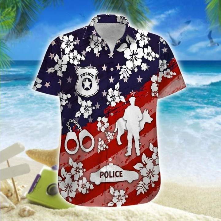 Police Navy And Red Hawaiian Shirt Hw5098