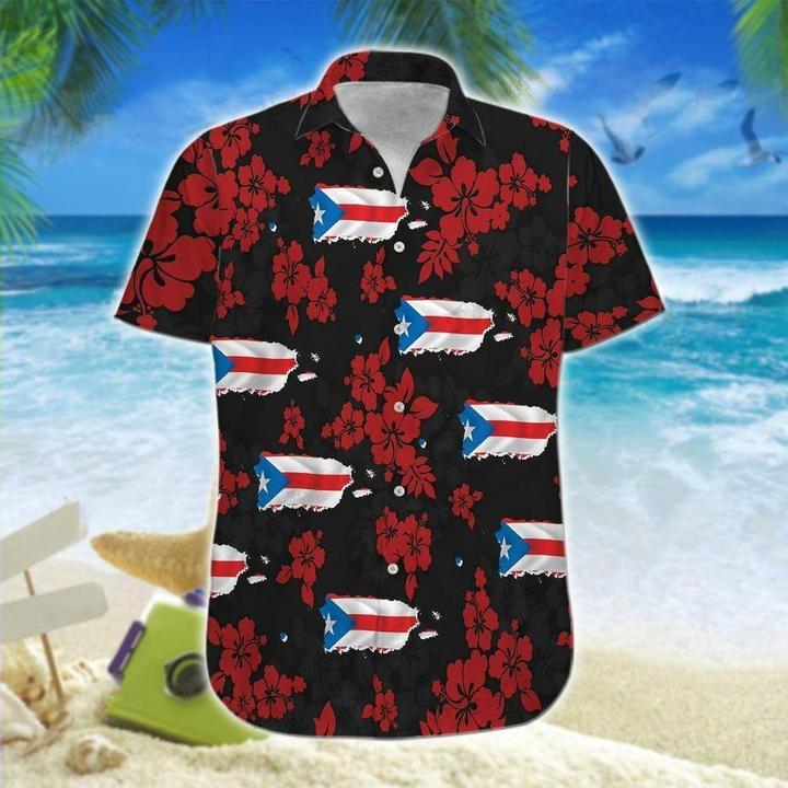 Puerto Rico Map Flowers Hawaiian Shirt Hw6697