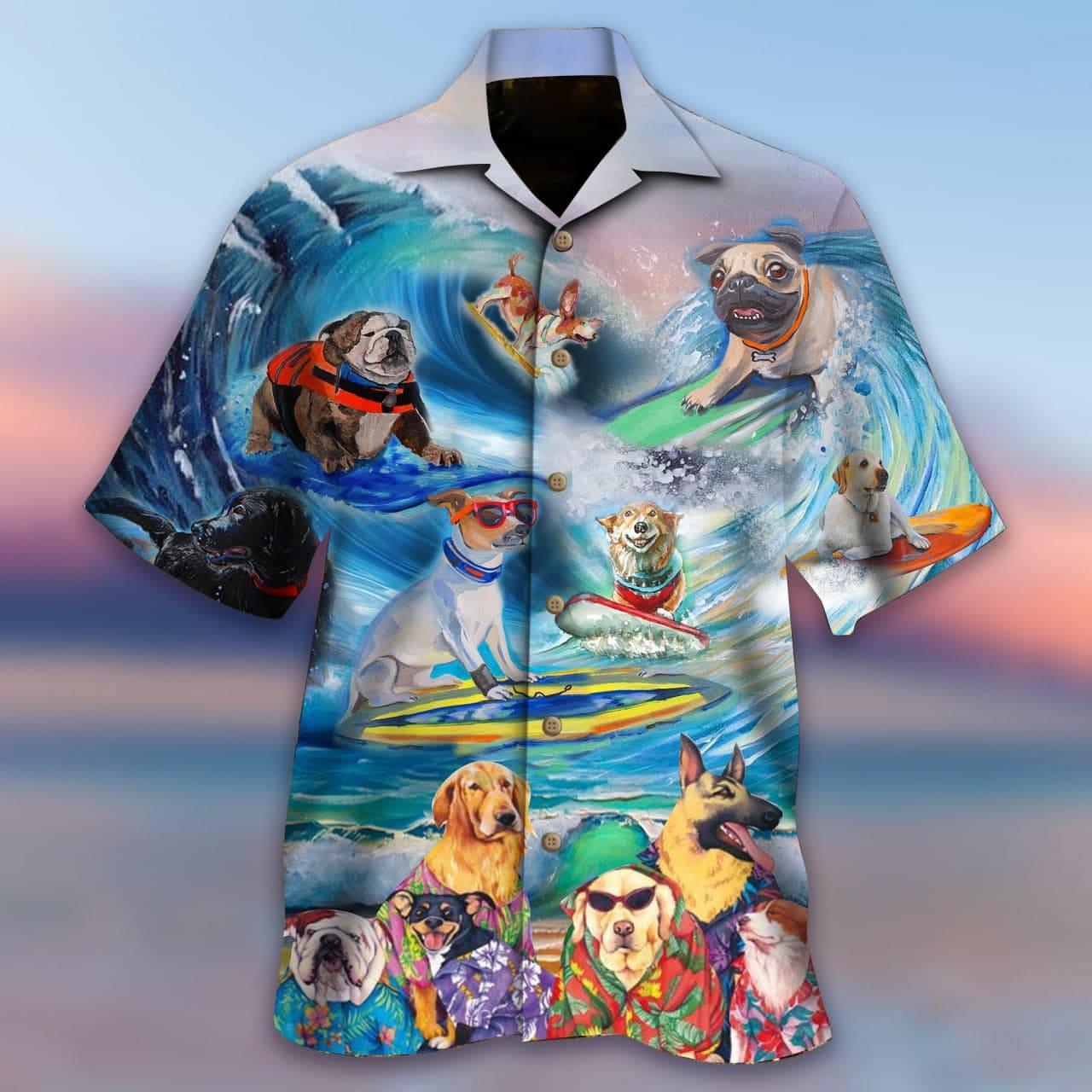 Puppies Surfing By The Beach Hawaiian Shirt Hw3938