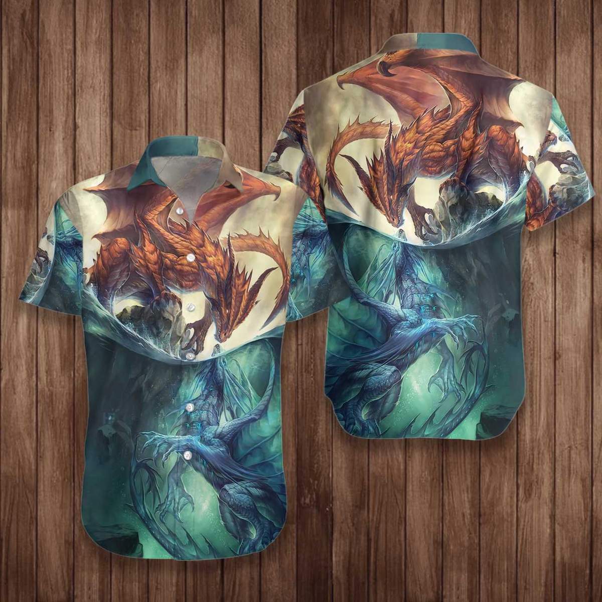 Red Sky And Blue Sea Dragon Hawaiian Shirt Hw4275