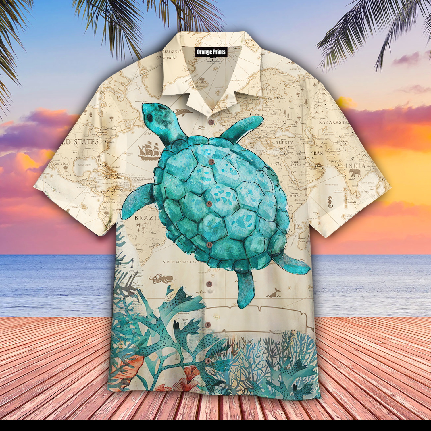 Retro Vintage Style Sea Turtle Hawaiian Shirt Hw6732