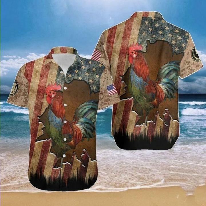 Rooster Flag Crack Vintage Hawaiian Shirt Hw6206