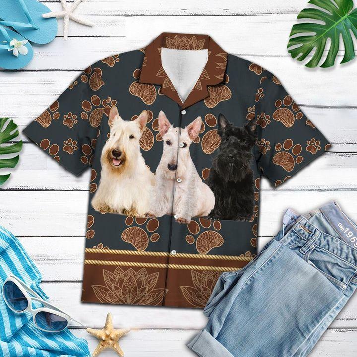 Scottish Terrier Flower Paw Hawaiian Shirt Hw6540