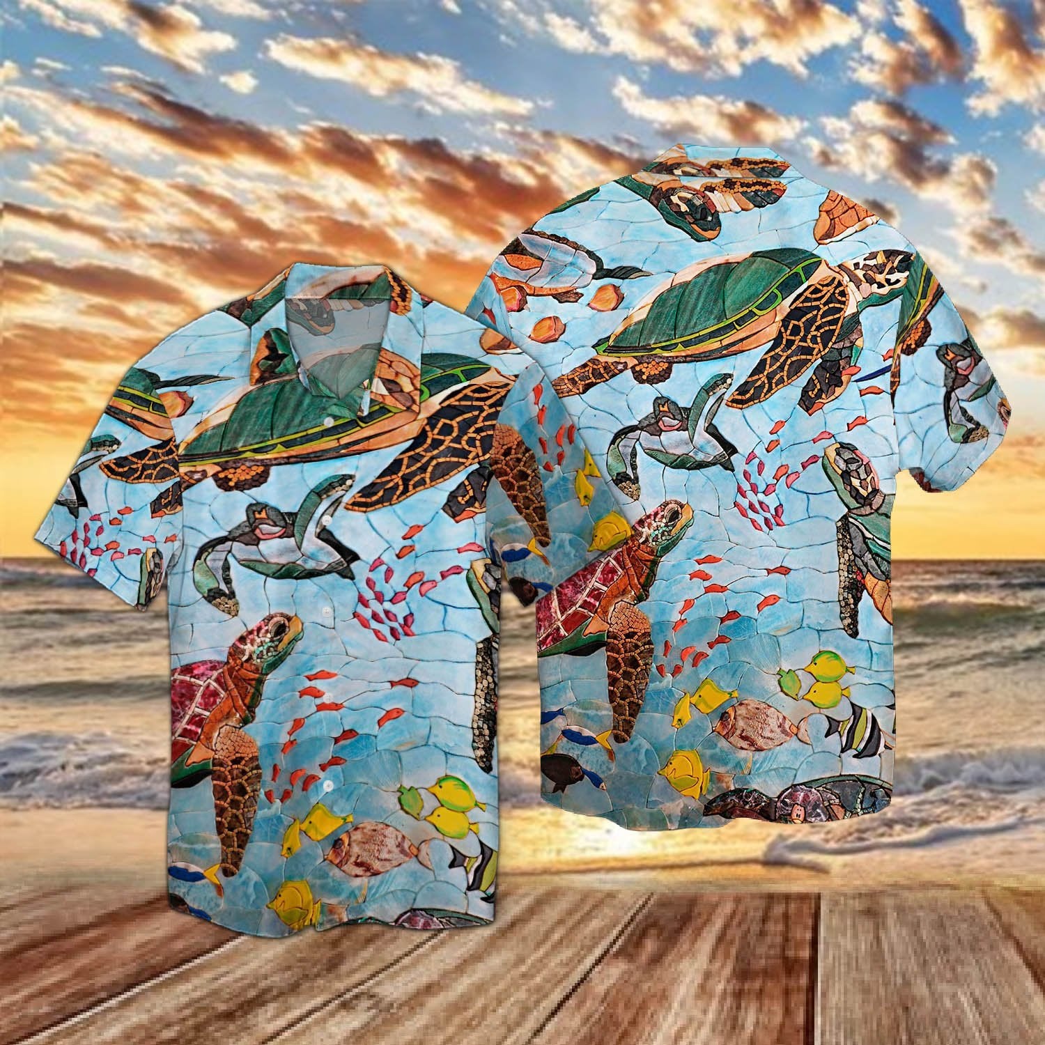 Sea Turtles In Ocean Mosaic Hawaiian Shirt Hw6012