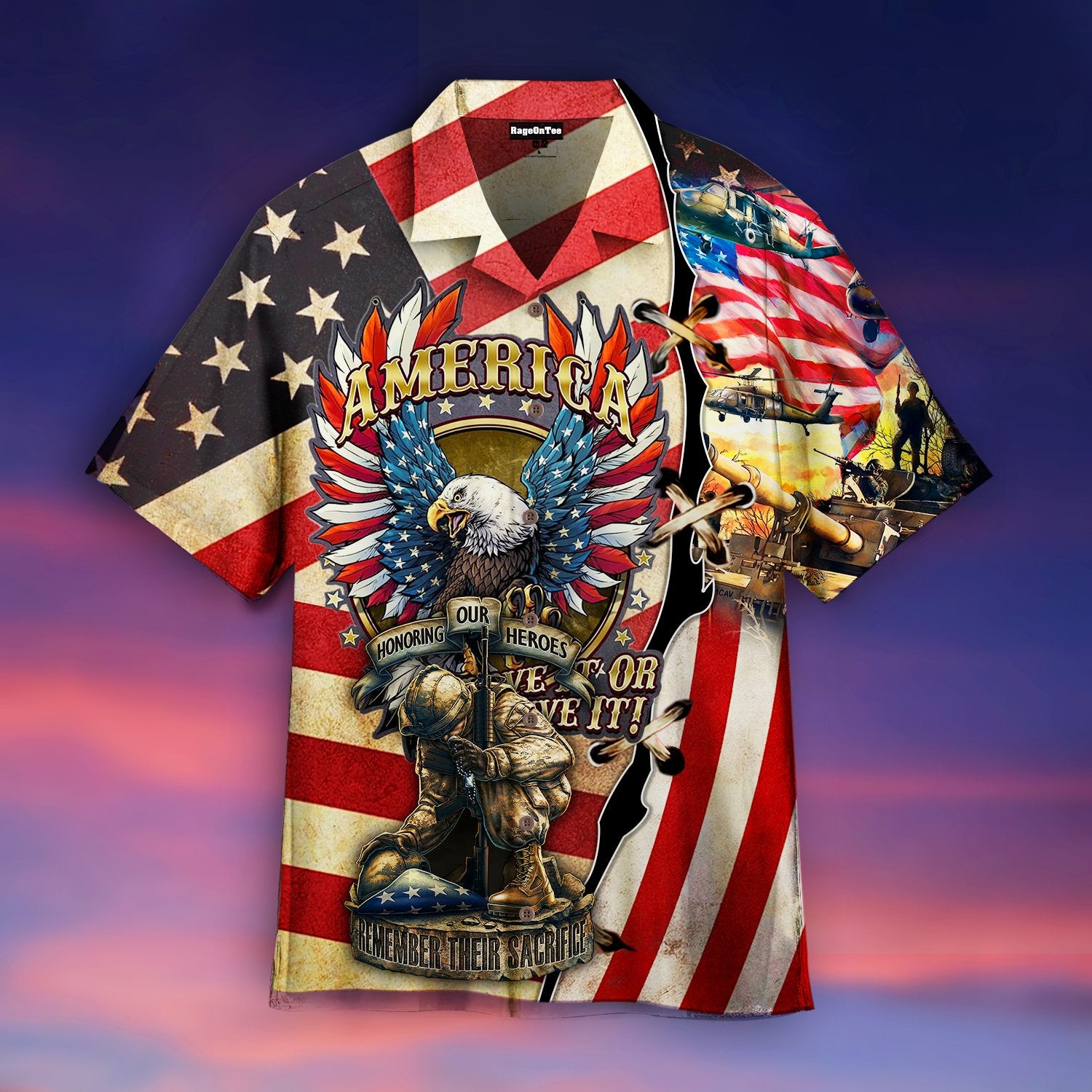 Soldier And Eagle American Hawaiian Shirt Hw4532