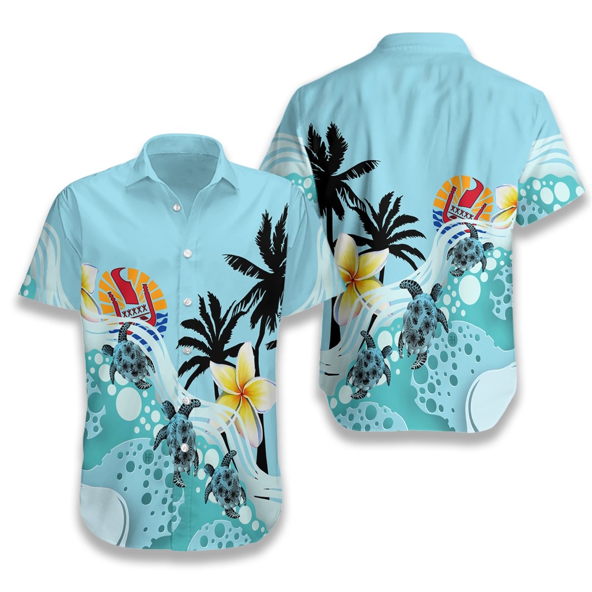 Tahiti Blue Turtle Hibiscus Hawaiian Shirt Hw4024