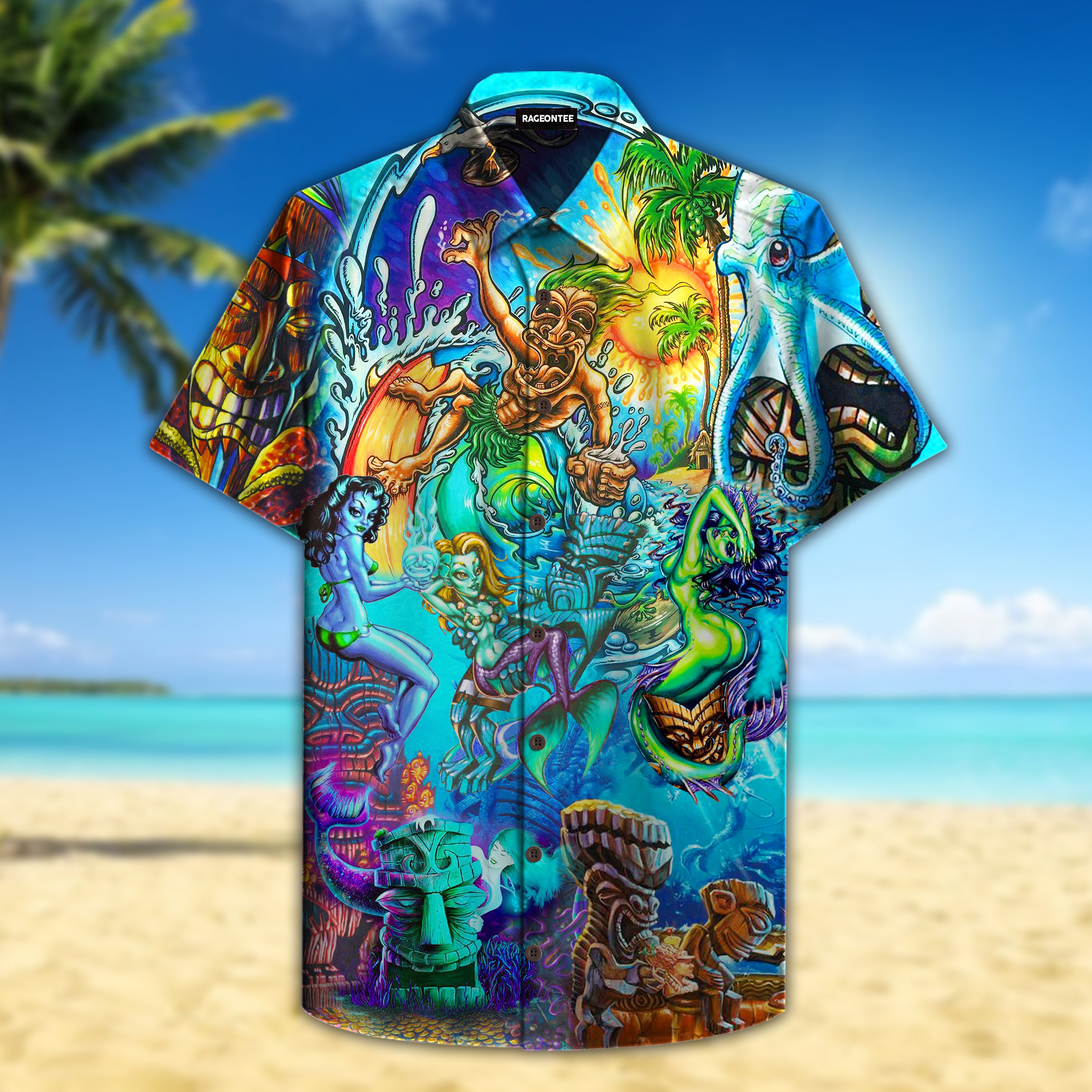 Tiki And Mermaid Island Hawaiian Shirt Hw4214