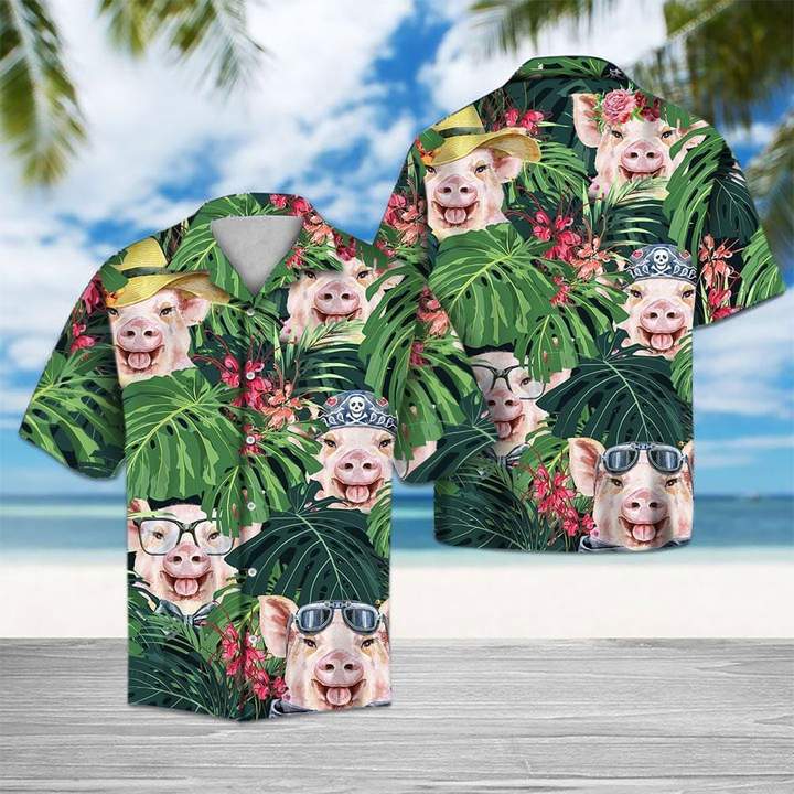 Tropical Flower And Cute Pig Hawaiian Shirt Hw4134