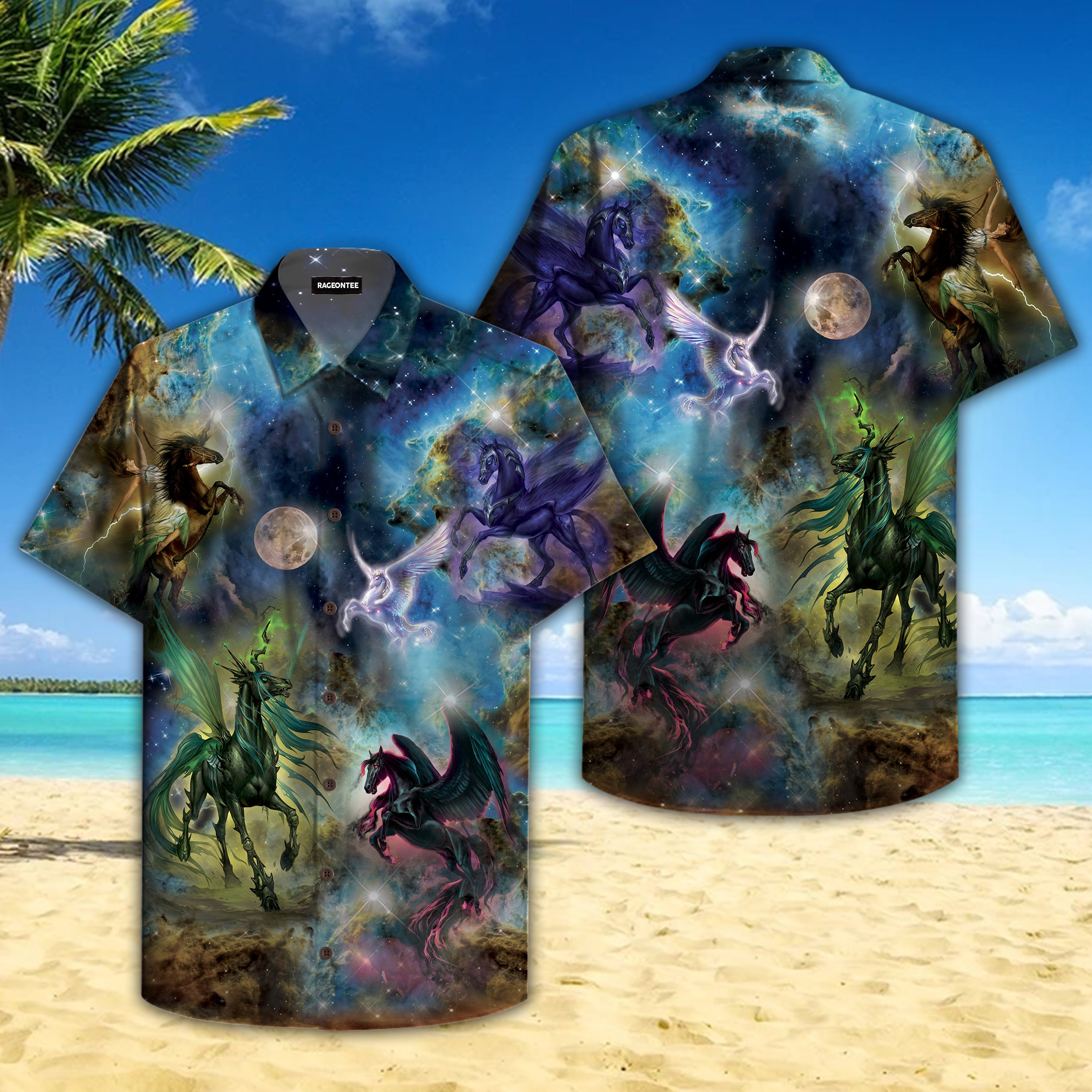 Unicorn In The Moon Night Hawaiian Shirt Hw4697