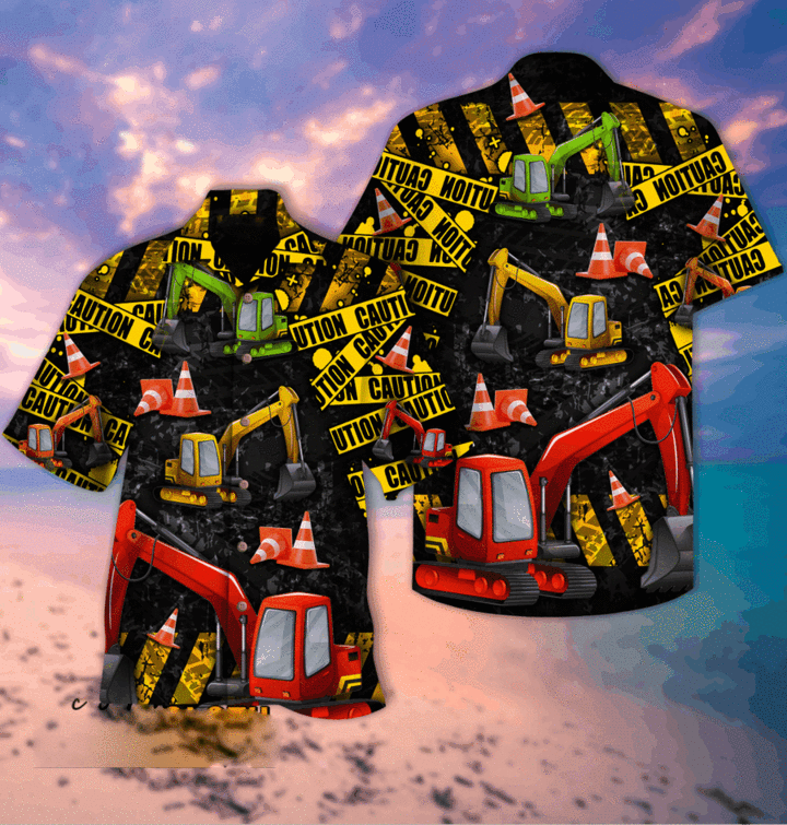 Work Hard With Excavator Hawaiian Shirt Hw4336