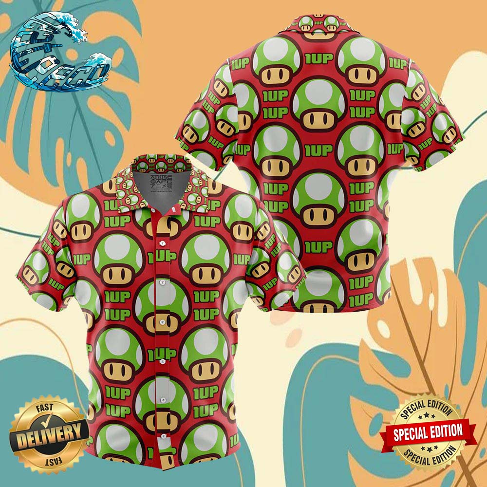 1Up Mushroom Super Mario Button Up Anime Ape Hawaiian Shirt