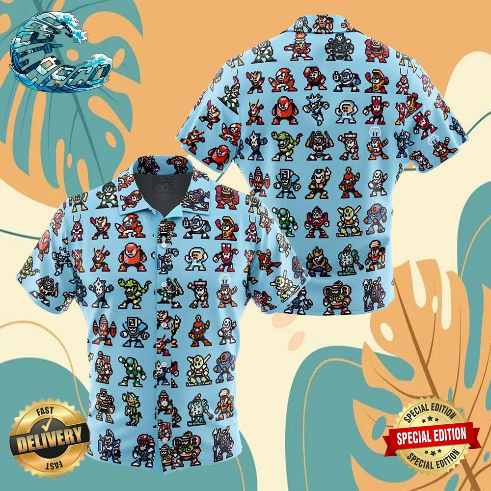 Badguys Mega Man Button Up Anime Ape Hawaiian Shirt