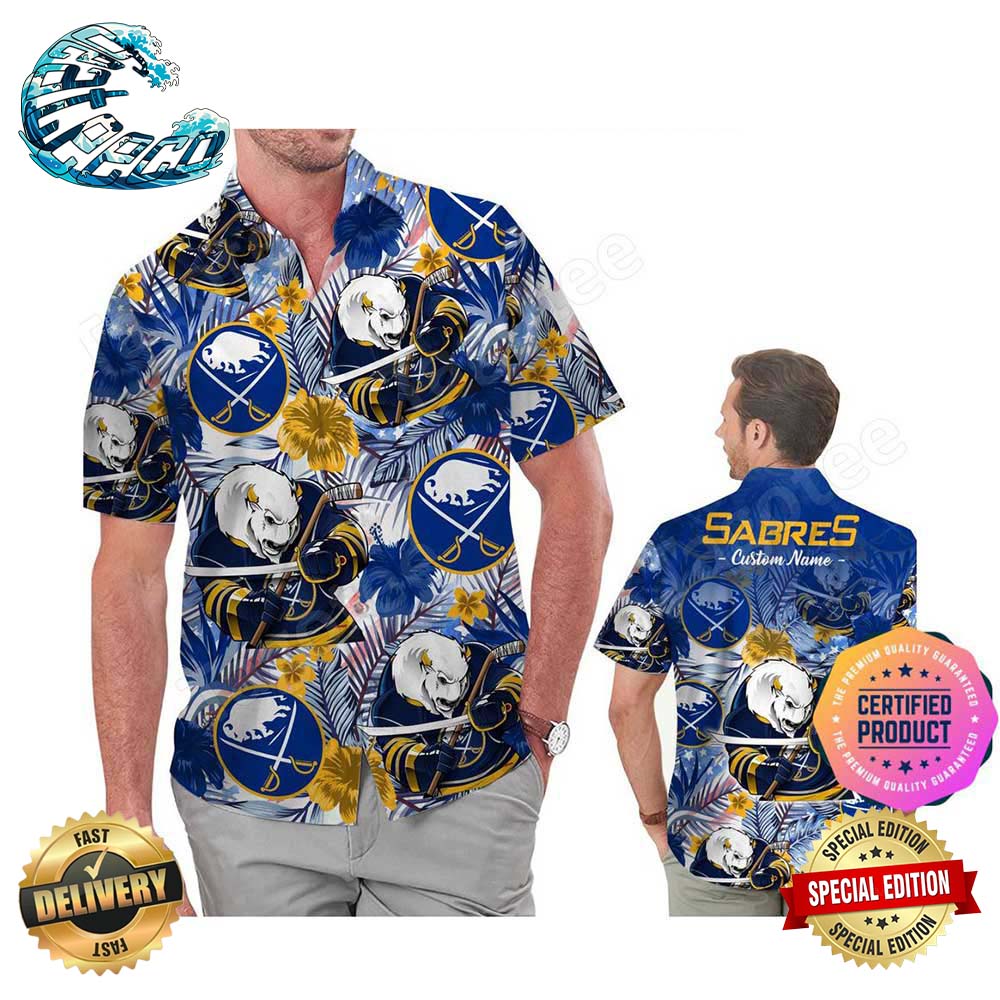 Buffalo Sabres America Flag Tropical Floral Aloha Hawaiian Shirt Beach Shorts Custom Name For Men Women