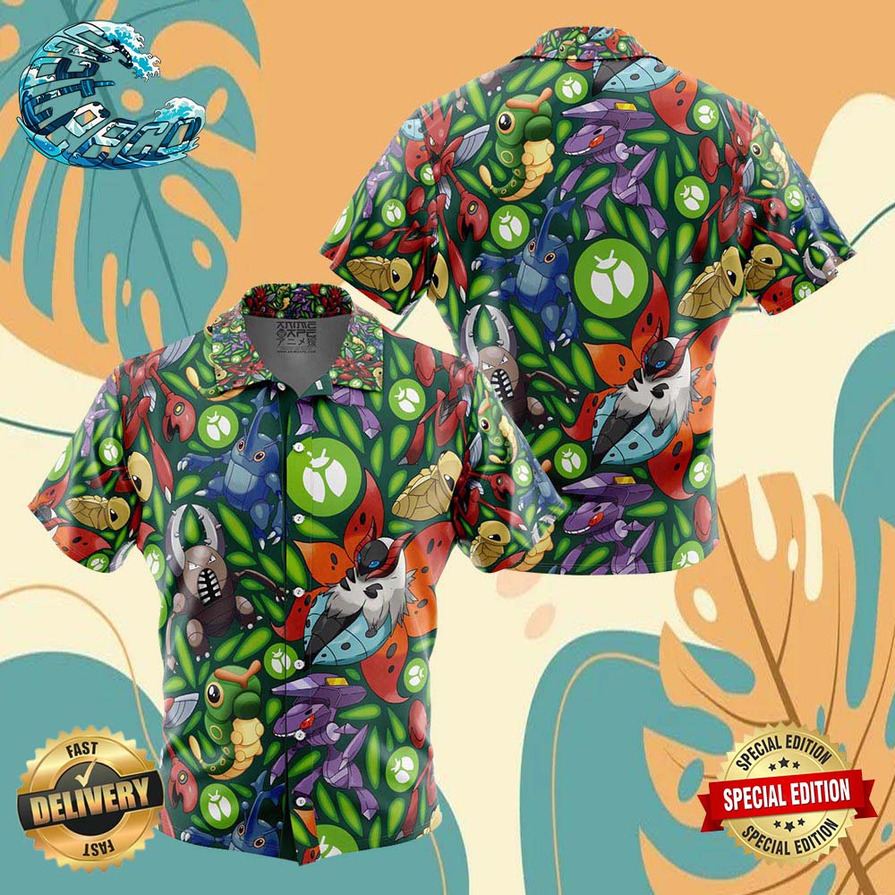 Bug Type Pokemon Pokemon Button Up Anime Ape Hawaiian Shirt