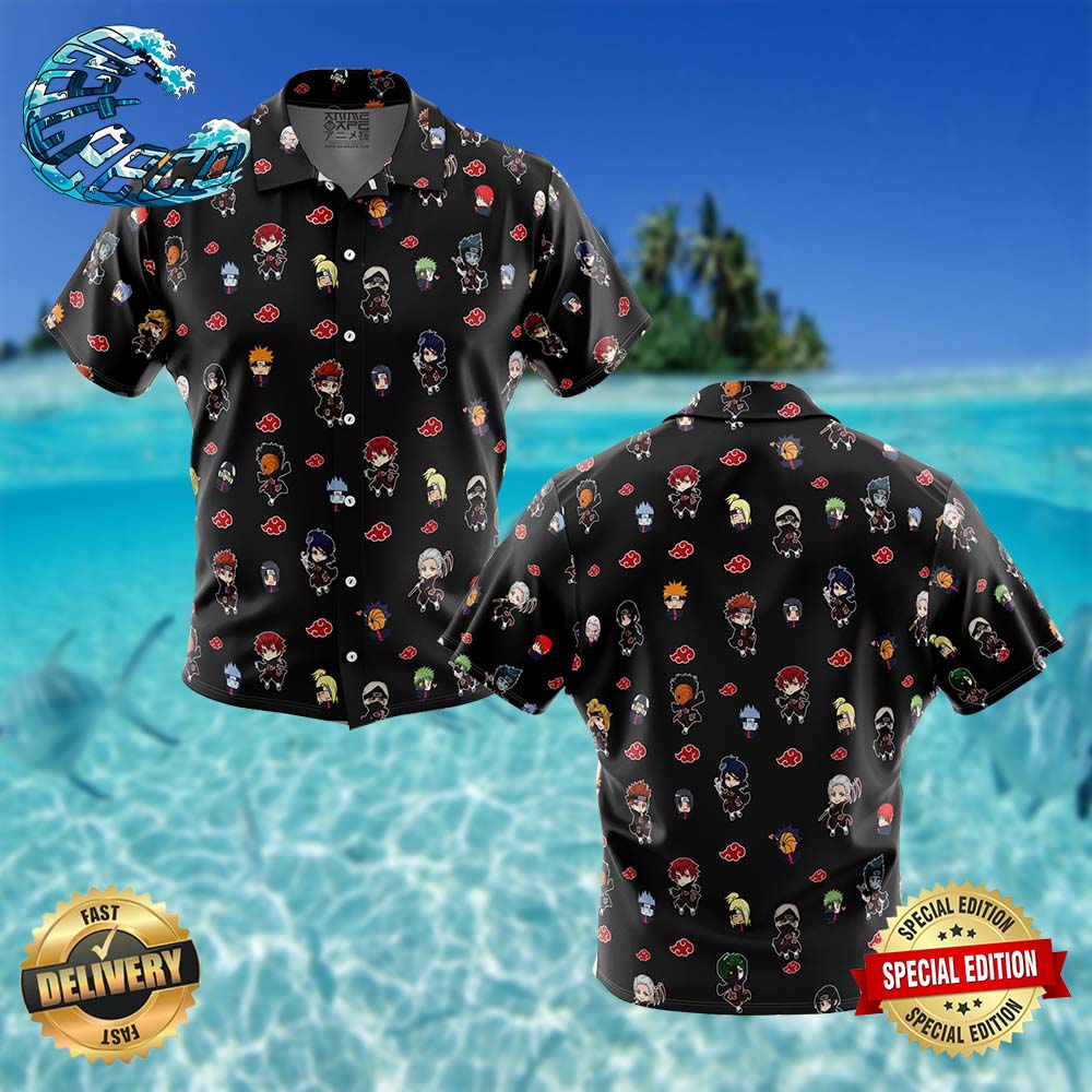 Chibi Akatsuki Pattern Naruto Button Up Hawaiian Shirt