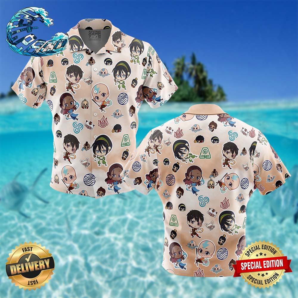 Chibi Avatar Airbender Pattern Button Up Hawaiian Shirt