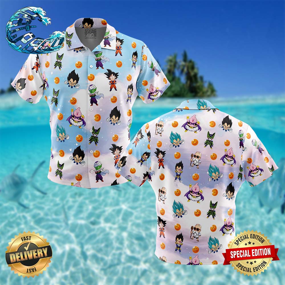 Chibi Dragon Ball Characters Pattern Button Up Hawaiian Shirt