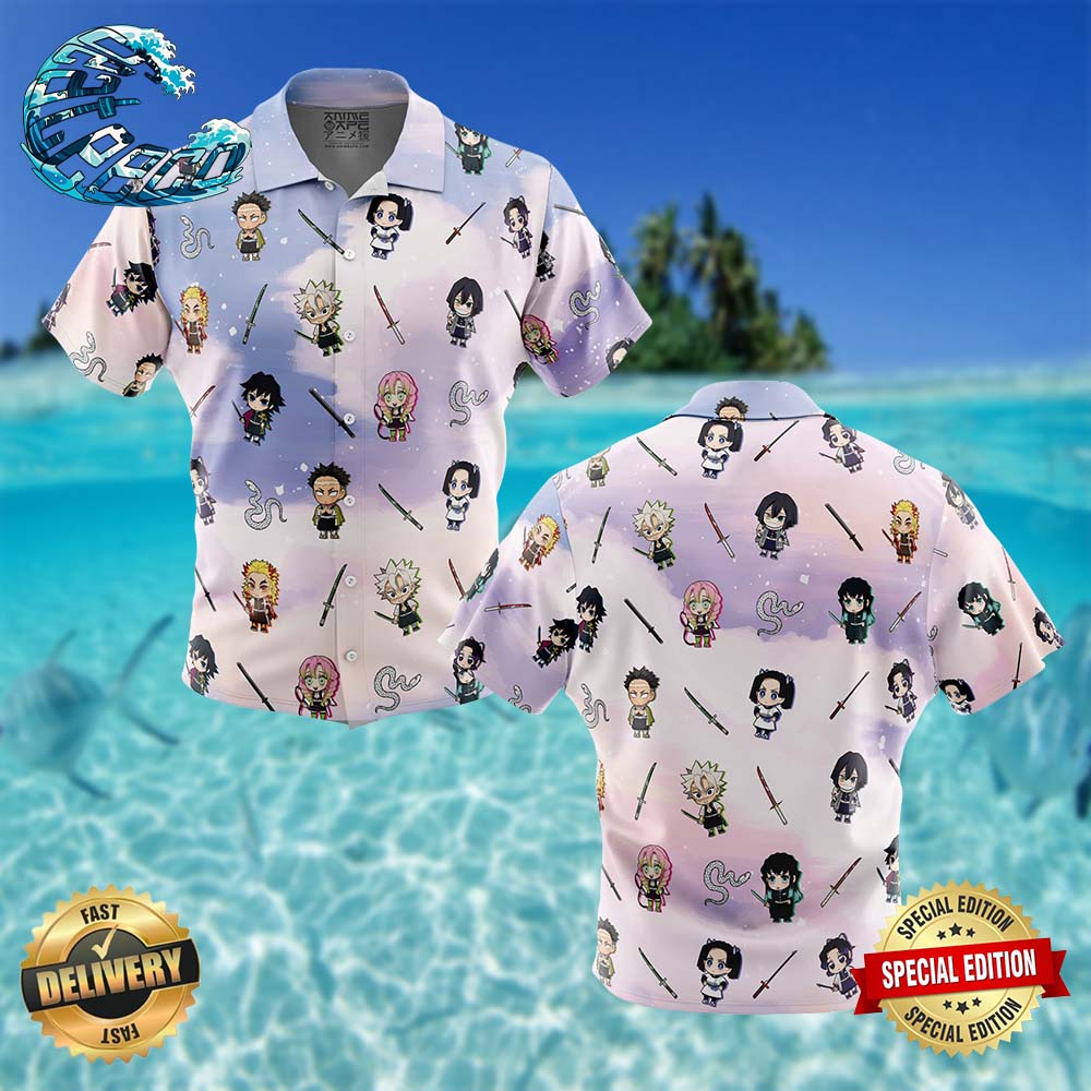 Chibi Hashira Pattern Demon Slayer Button Up Hawaiian Shirt