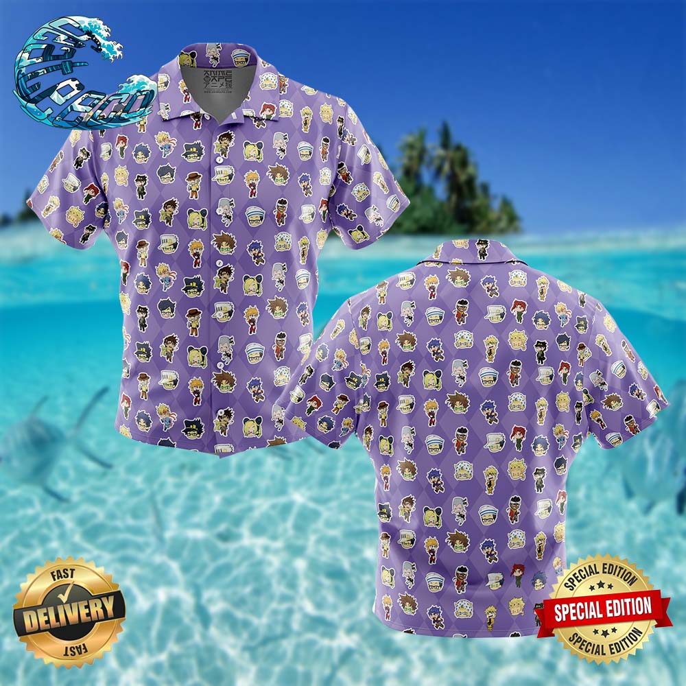 Chibi Jojo's Bizarre Adventure Characters Pattern Button Up Hawaiian Shirt