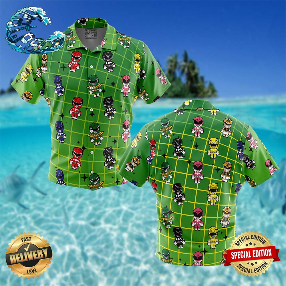 Chibi Power Rangers Pattern Button Up Hawaiian Shirt