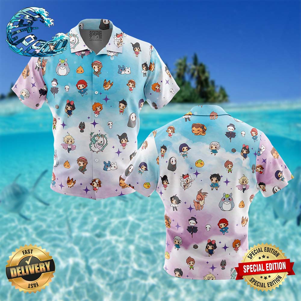 Chibi Studio Ghibli Pattern Button Up Hawaiian Shirt