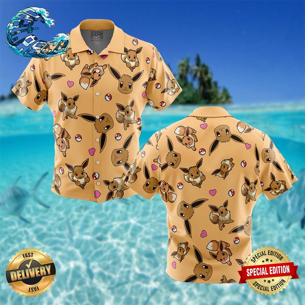 Eevee Pattern Pokemon Button Up Hawaiian Shirt