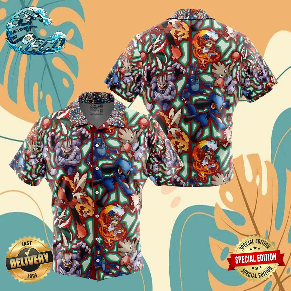 Fighting Type Pokemon Pokemon Button Up Anime Ape Hawaiian Shirt