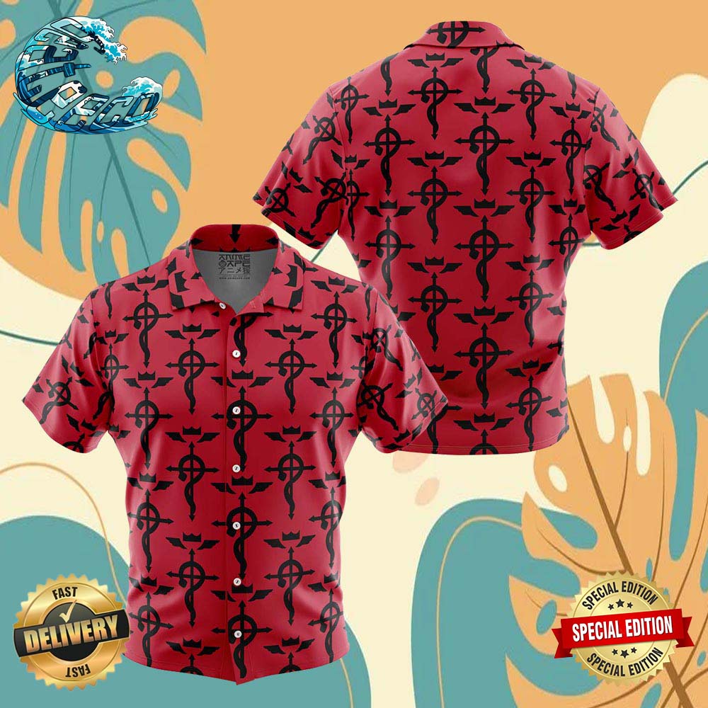 Flamel's Cross Full Metal Alchemist Button Up Anime Ape Hawaiian Shirt