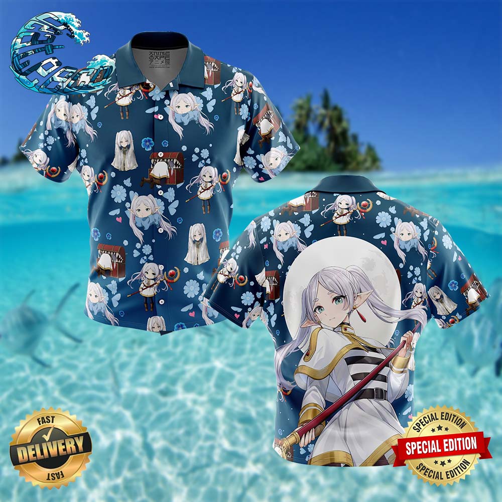 Frieren Beyond Journey's End Pattern Button Up Hawaiian Shirt