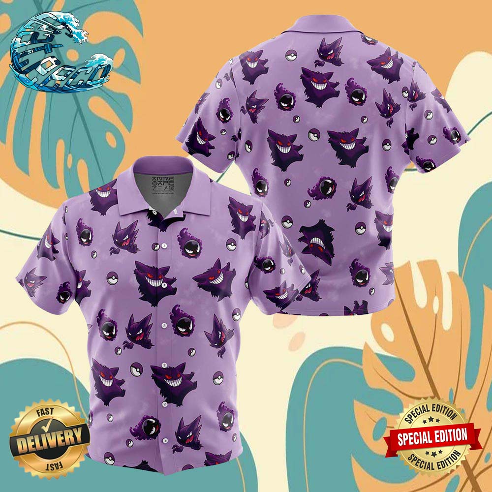 Gengar Pattern Pokemon Button Up Anime Ape Hawaiian Shirt seateeco