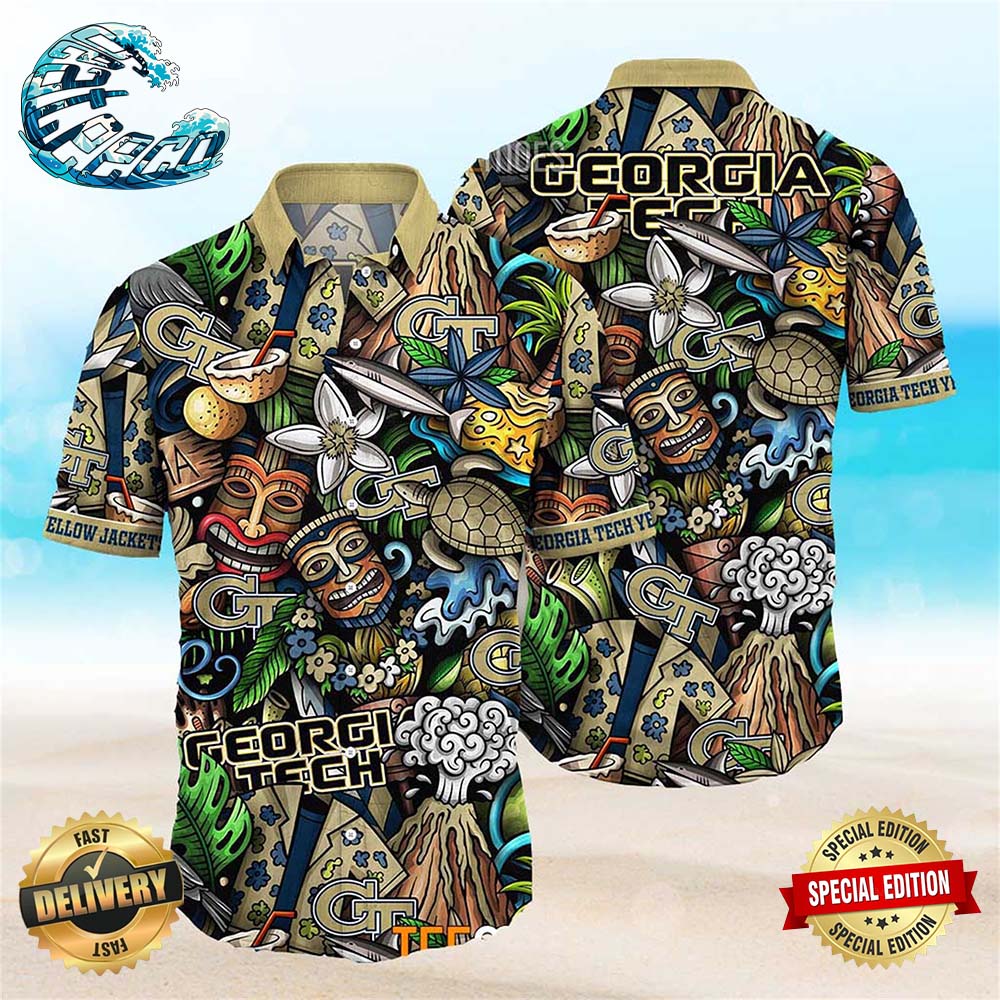 Georgia Tech Yellow Jackets NCAA Mens Floral Special Design Hawaiian Shirt