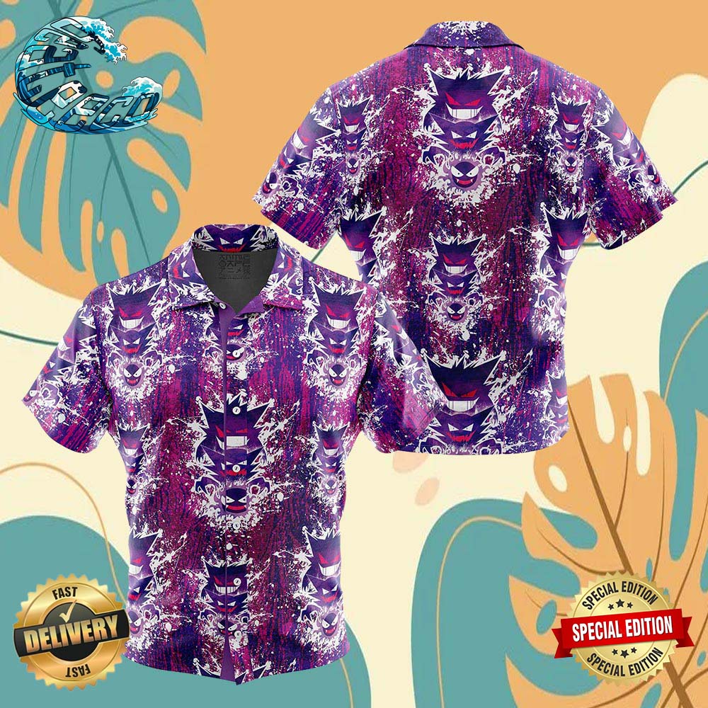 Ghostly Evolution Ghastly Haunter Gengar Pokemon Button Up Anime Ape Hawaiian Shirt