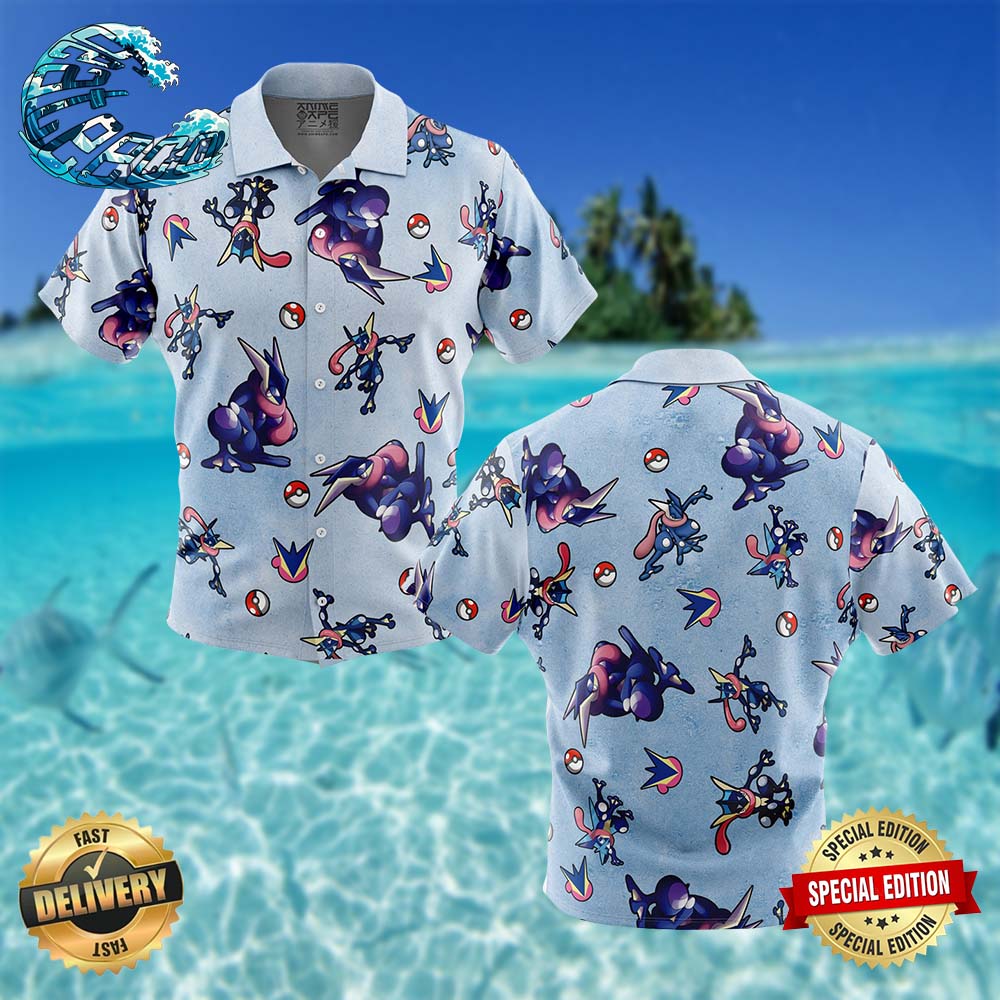 Greninja Pattern Pokemon Button Up Hawaiian Shirt