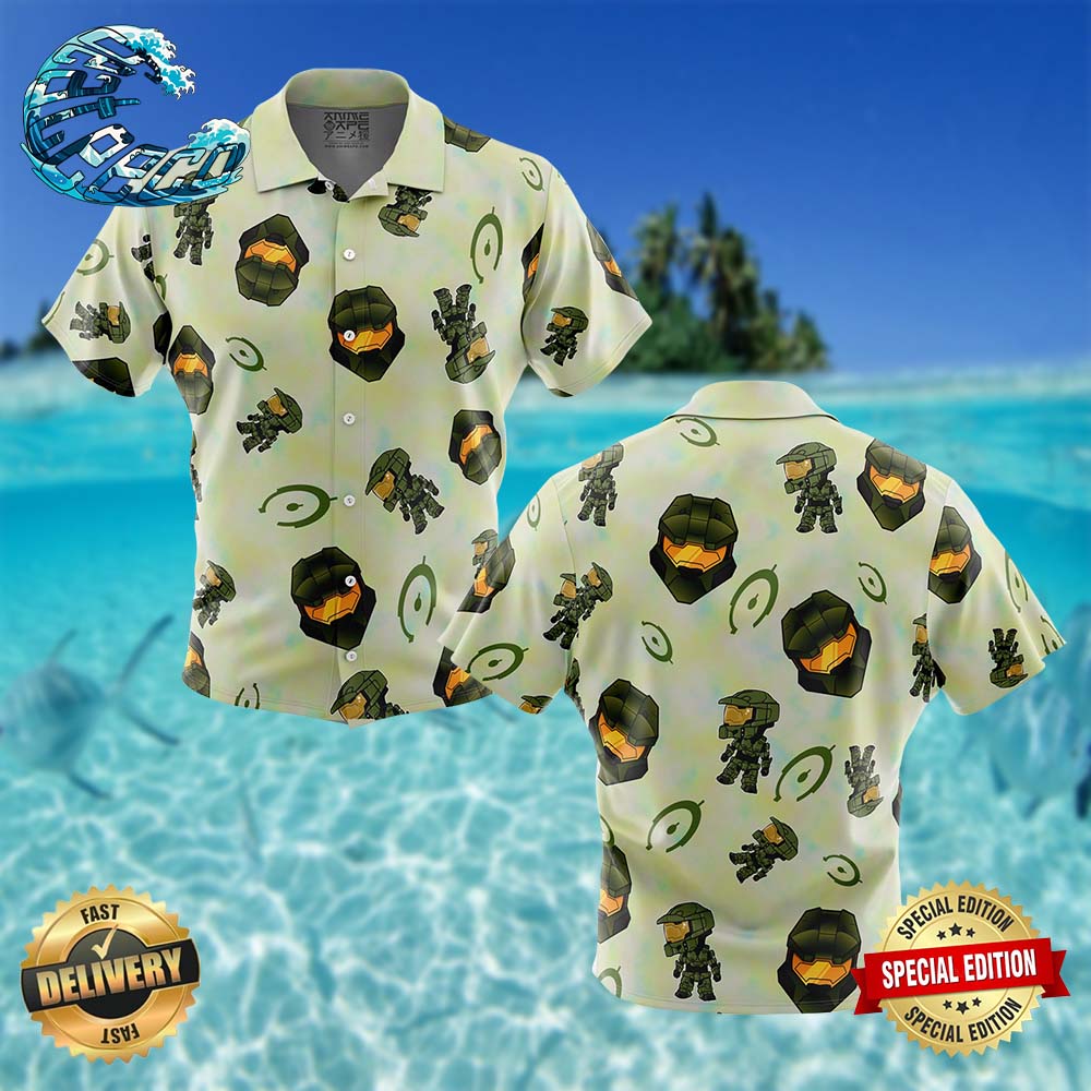 Halo Pattern Gaming Button Up Hawaiian Shirt