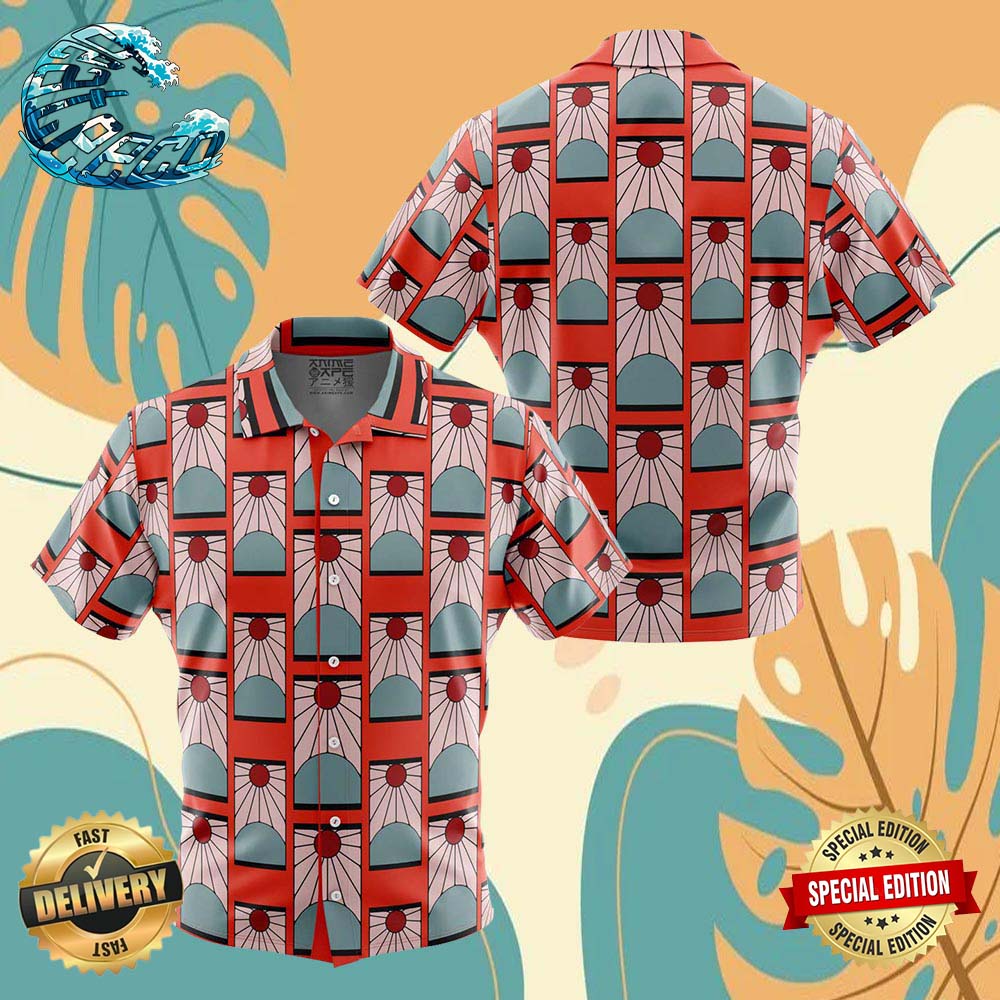 Hanafuda Earrings Demon Slayer Button Up Anime Ape Hawaiian Shirt