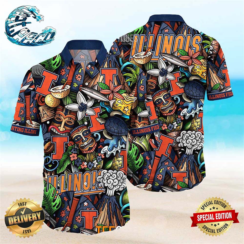 Illinois Fighting Illini NCAA Mens Floral Special Design Hawaiian Shirt