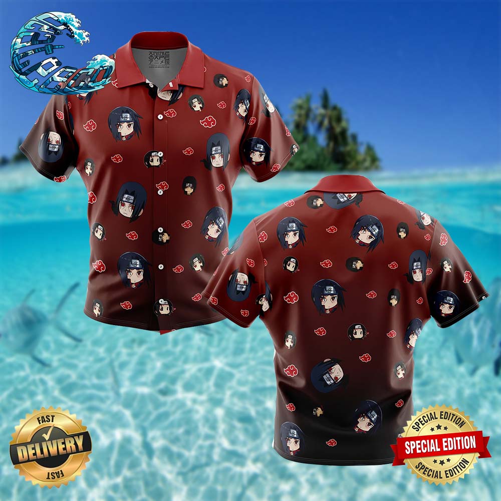 Itachi Uchiha Pattern Naruto Button Up Hawaiian Shirt