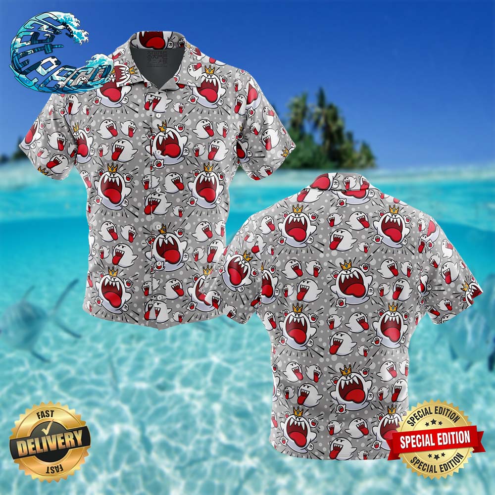 King Boo and Boo Ghosts Super Mario Bros Button Up Hawaiian Shirt