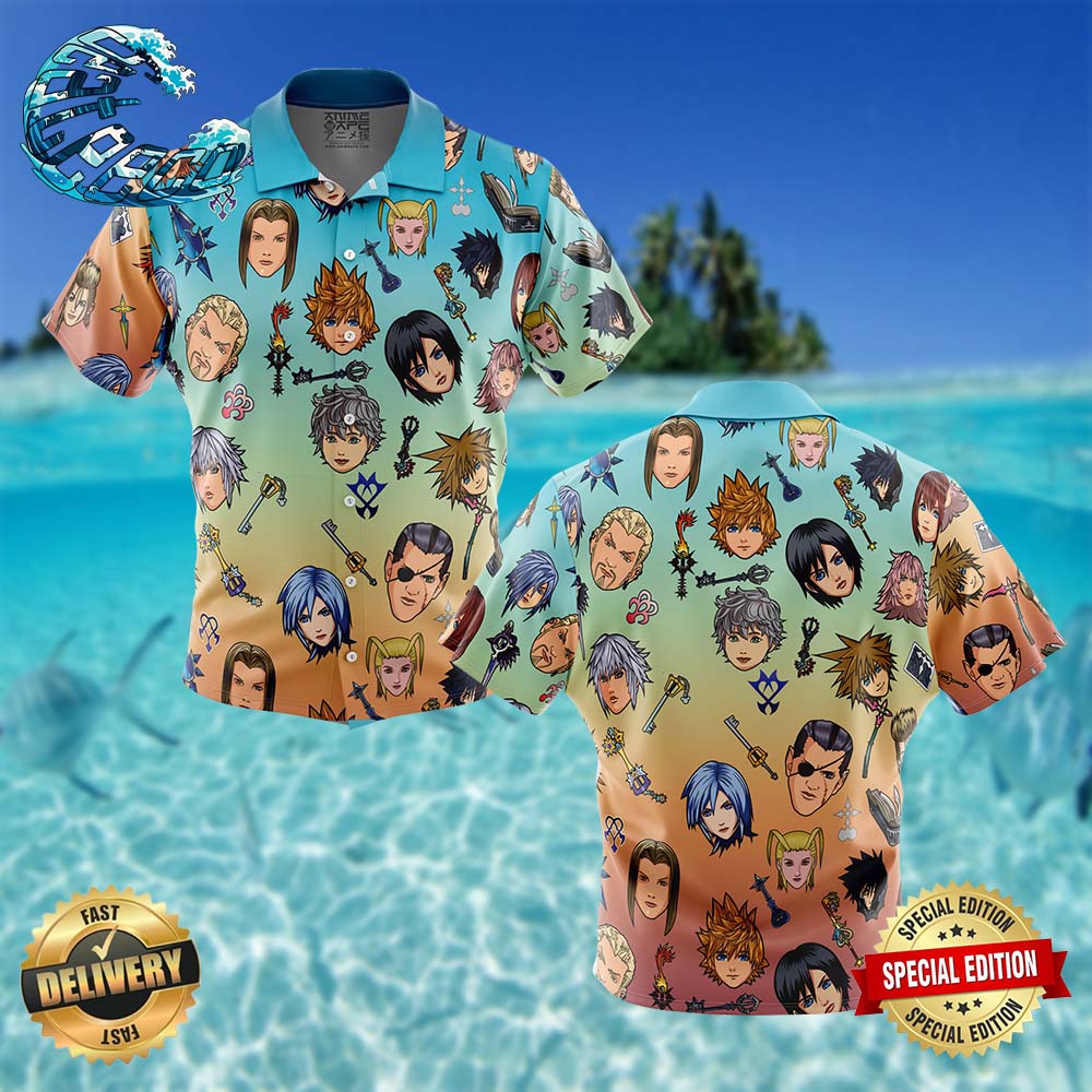 Kingdom Hearts Pattern Button Up Hawaiian Shirt