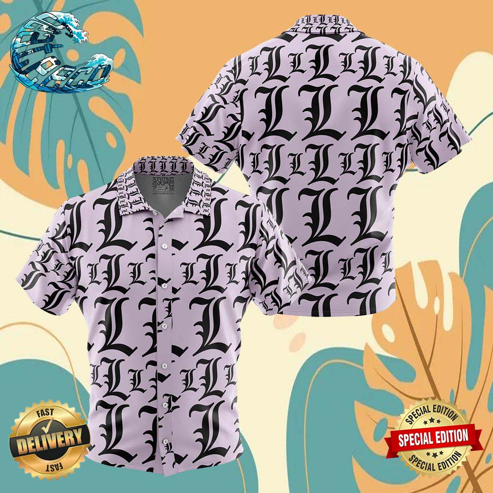 L Symbol Death Note Button Up Anime Ape Hawaiian Shirt