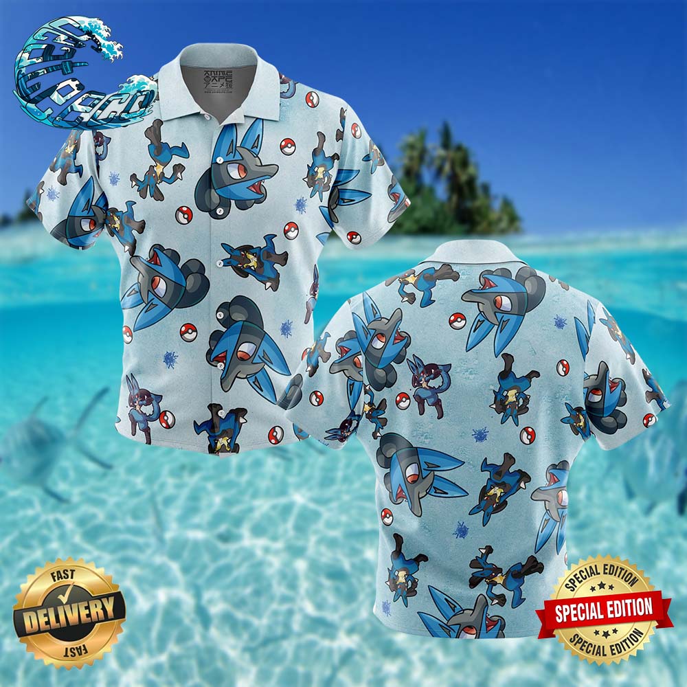 Lucario Pattern Pokemon Button Up Hawaiian Shirt